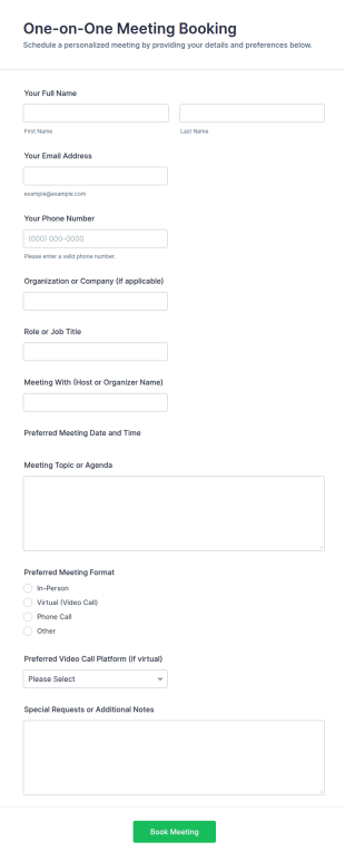 One On One Meeting Booking Form Template