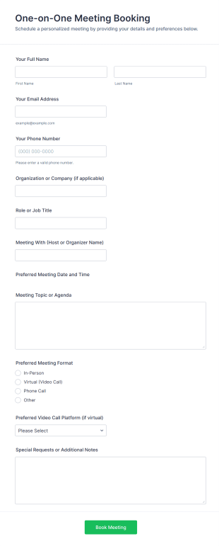 One On One Meeting Booking Form Template