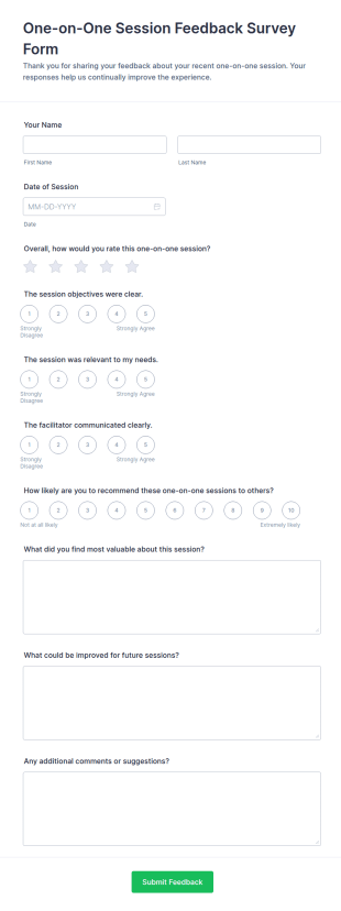 One On One Session Feedback Survey Form Template