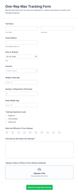 One Rep Max Tracking Form Template