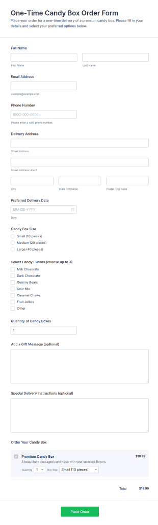 One Time Candy Box Order Form Template