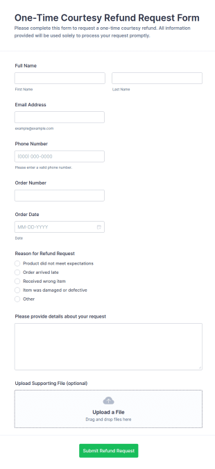 One Time Courtesy Refund Request Form Template