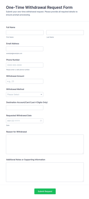One Time Withdrawal Request Form Template