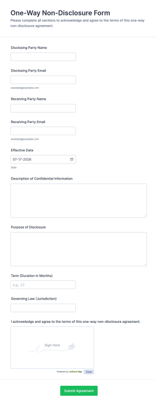 One Way Non Disclosure Form Template