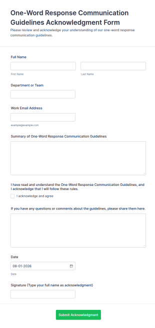 One Word Response Communication Guidelines Acknowledgment Form Template