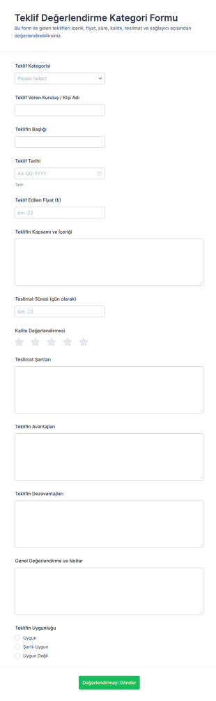 Öneri Değerlendirme Anketi 🎯 Form Şablonu