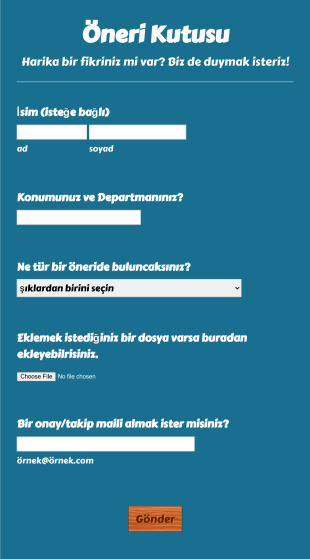 Öneri Kutusu Form Template
