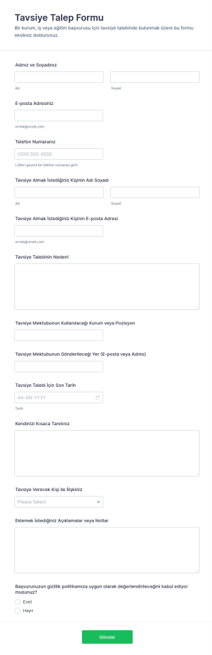 Öneri Talep Form Şablonu