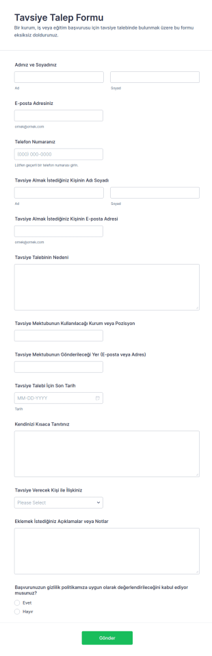 Öneri Talep Form Şablonu