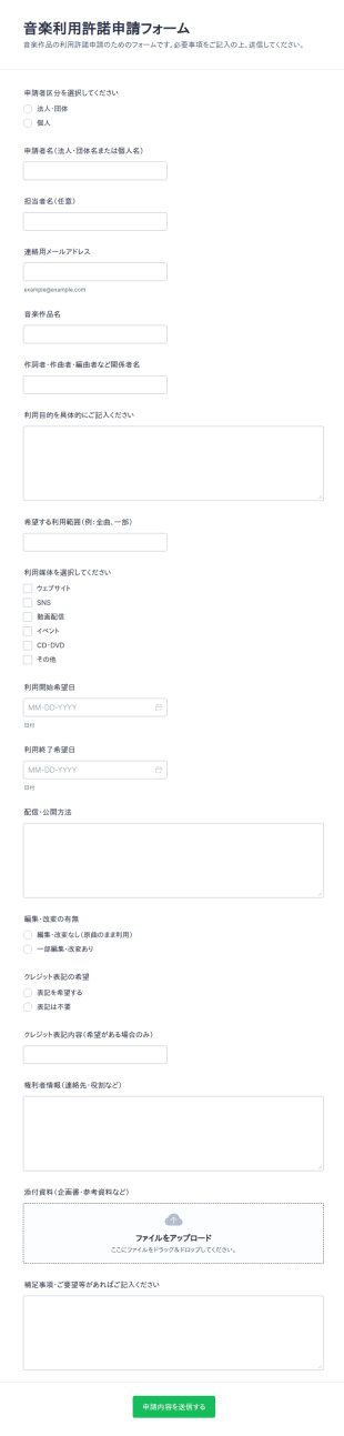 音楽利用許諾申請書