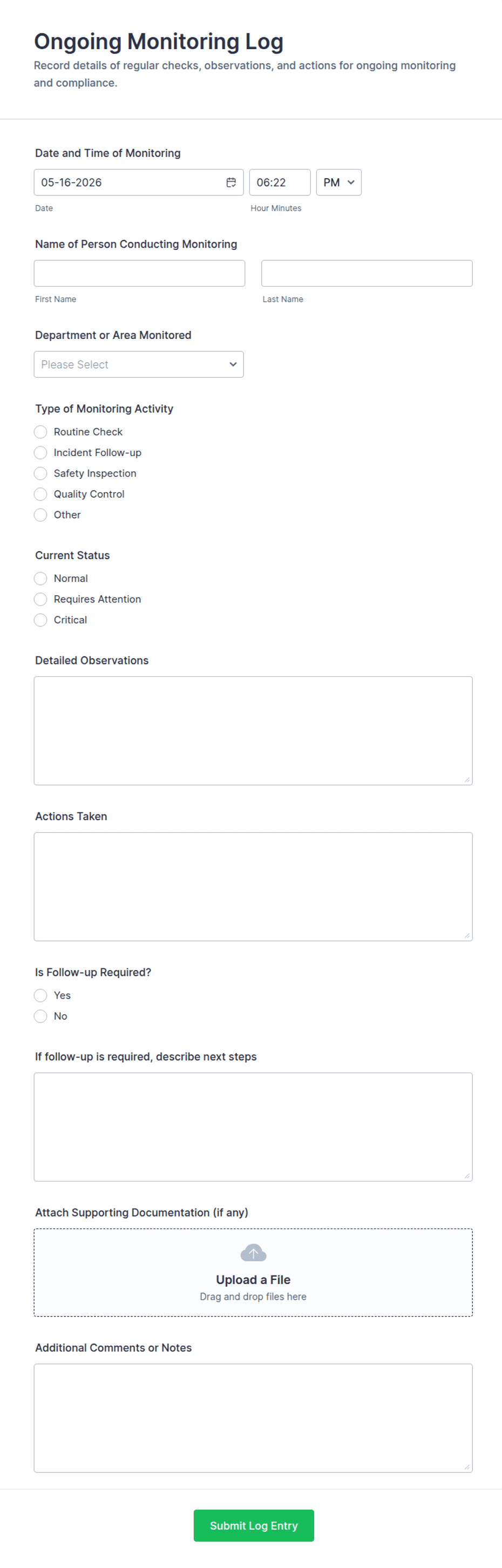 Ongoing Monitoring Log Form Template | Jotform