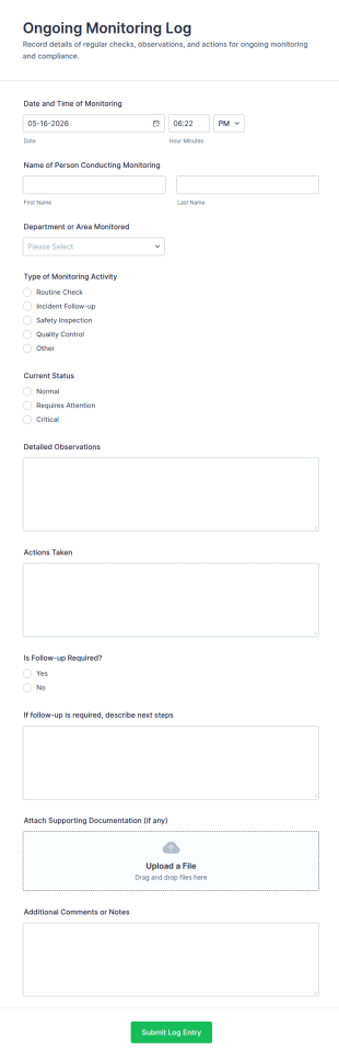 Ongoing Monitoring Log Form Template