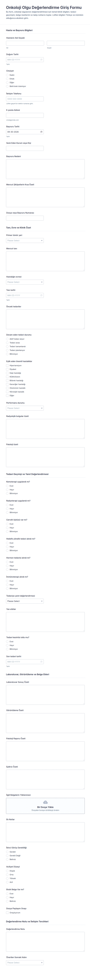 Onkoloji Olgu Değerlendirme Form Şablonu