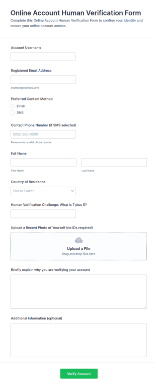Online Account Human Verification Form Template