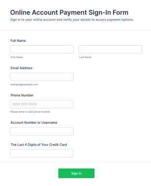 Online Account Payment Sign In Form Template