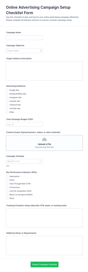 Online Advertising Campaign Setup Checklist Form Template
