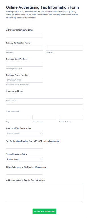 Online Advertising Tax Information Form Template