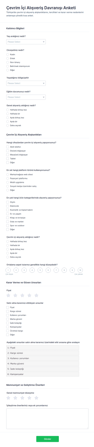Online Alışveriş Davranışı Anketi Form Şablonu