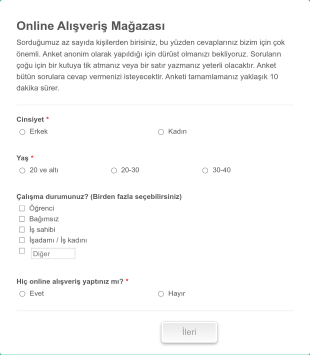 Online Alışveriş Form Şablonu