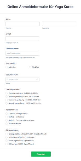 Online Anmeldeformular Für Yoga Kurse