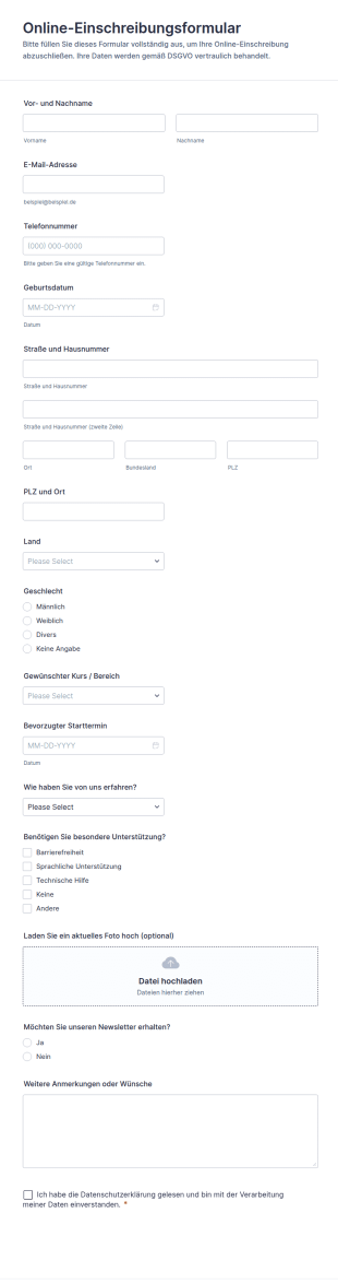 Online Anmeldeformular