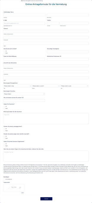 Online Antragsformular Für Die Vermietung Form Template