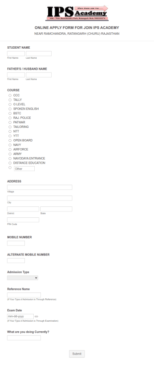 Online Apply For Join Ips Academy Form Template