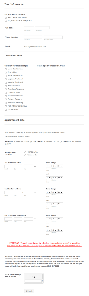 Online Appointment Request Form Template
