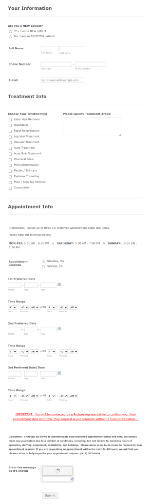 Online Appointment Request Form Template