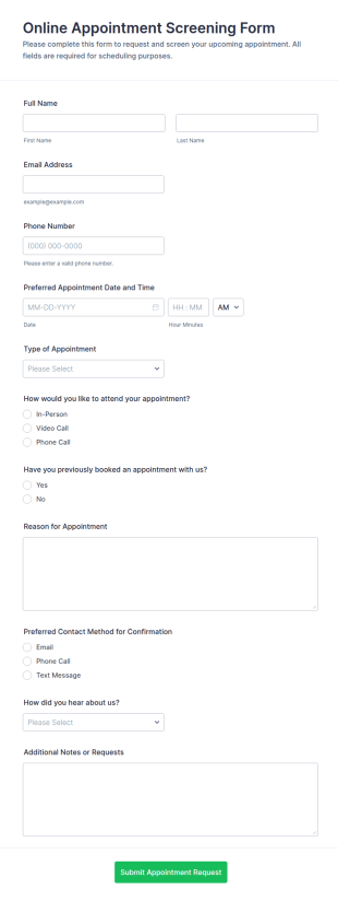 Online Appointment Screening Form Template