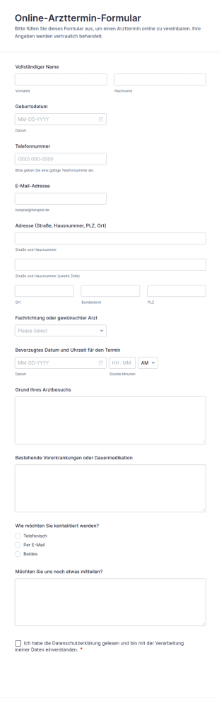Online Arzttermin Formular