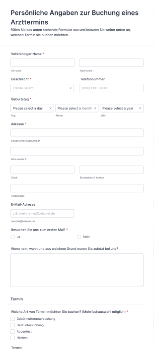 Online Arztterminbuchung Form Template