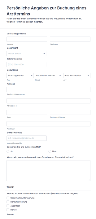 Online Arztterminbuchung Form Template