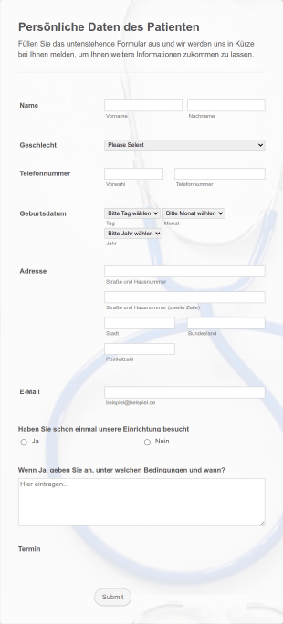 Online Arztterminformular Form Template