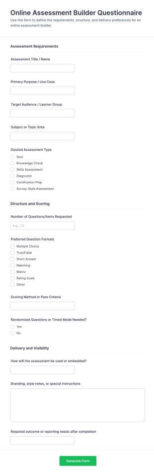 Online Assessment Builder Questionnaire Form Template