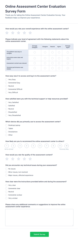 Online Assessment Center Evaluation Survey Form Template