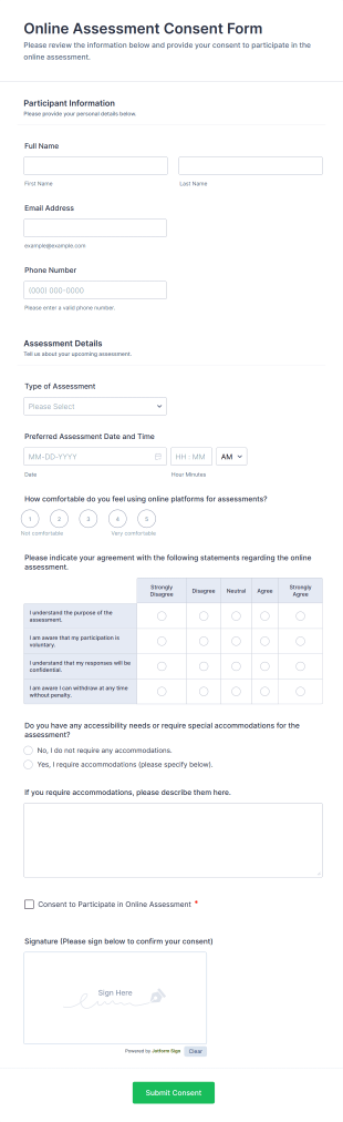 Online Assessment Consent Form Template