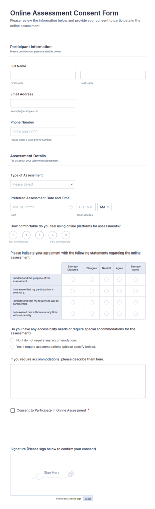 Online Assessment Consent Form Template