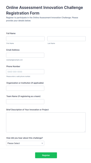 Online Assessment Innovation Challenge Registration Form Template