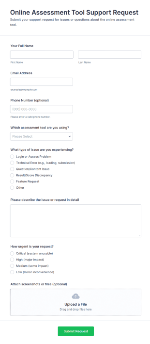 Online Assessment Tool Support Request Form Template