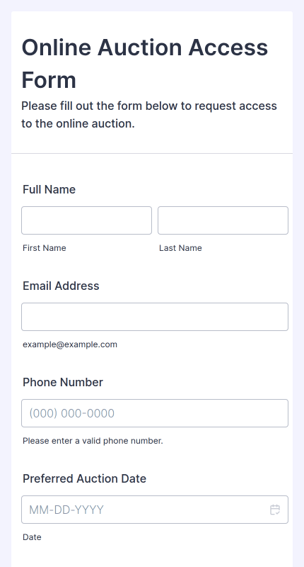 Online Auction Access Form