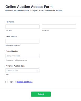 Online Auction Access Form Template