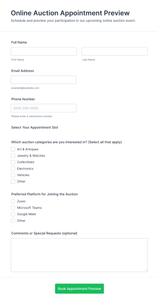 Online Auction Appointment Preview Form Template