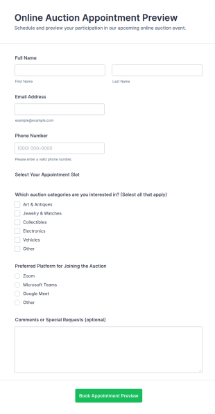 Online Auction Appointment Preview Form Template