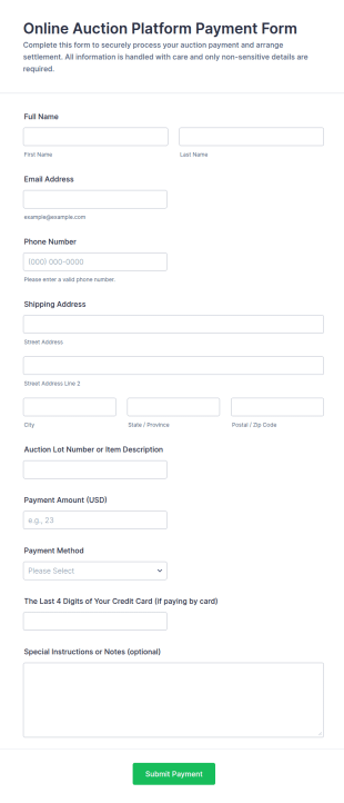 Online Auction Payment Form Template