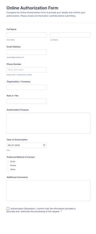 Online Authorization Form Template
