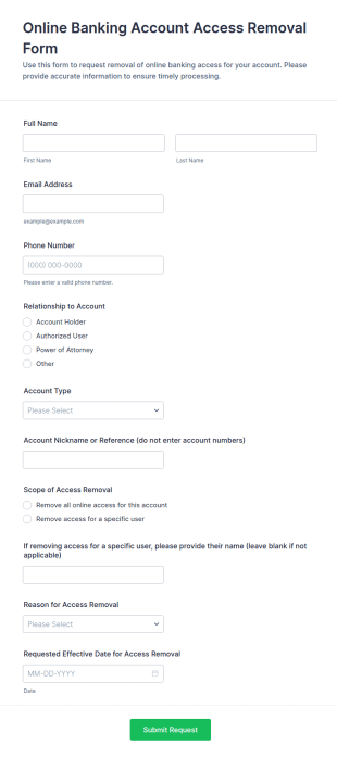 Online Banking Account Access Removal Form Template