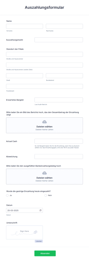 Online Banking Auszahlungsformular Form Template