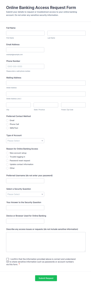 Online Banking Login Form Template