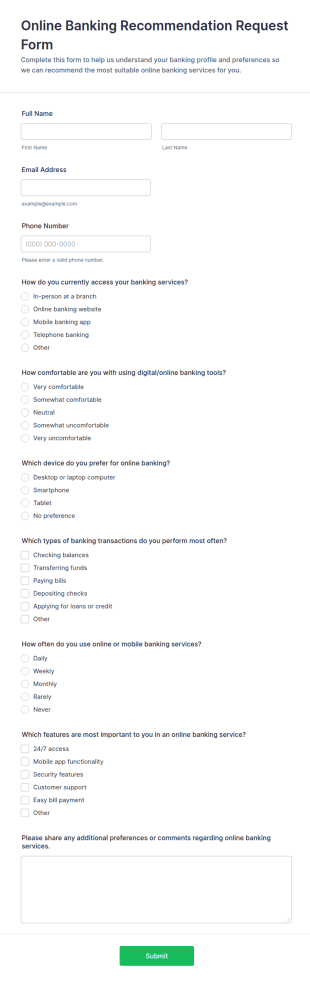 Online Banking Recommendation Request Form Template